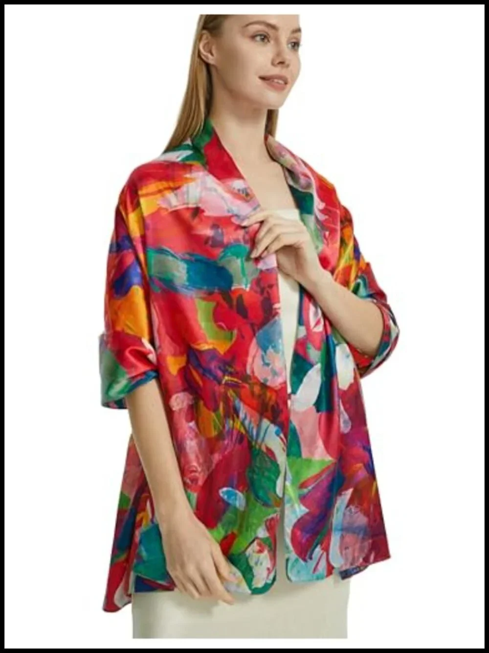 Floral Fashion Scarf Lightweight Silk Feeling Shawl Double Sides